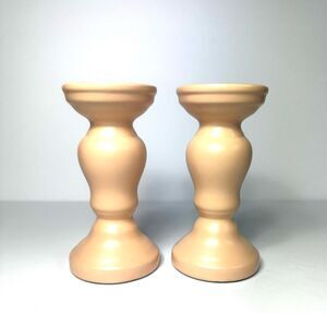 Set of 2 Tan Ceramic Pillar Candle Holders NWT